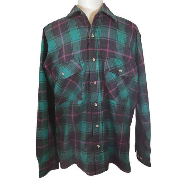 Claybrooke Outdoors Green & Red Plaid Flannel Shirt- Men's Size M 15-15.5" - Picture 1 of 6